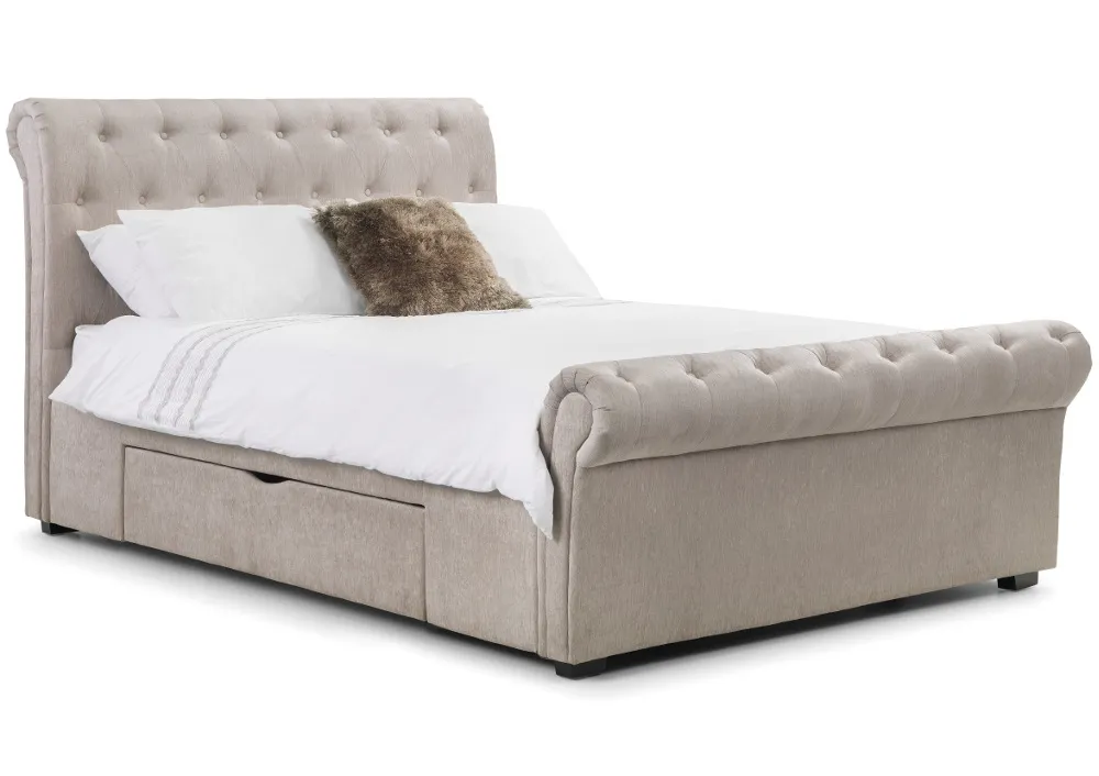 Ravello Mink Fabric Scroll 2 Drawer Storage Bed Frame - 6ft Super King Size