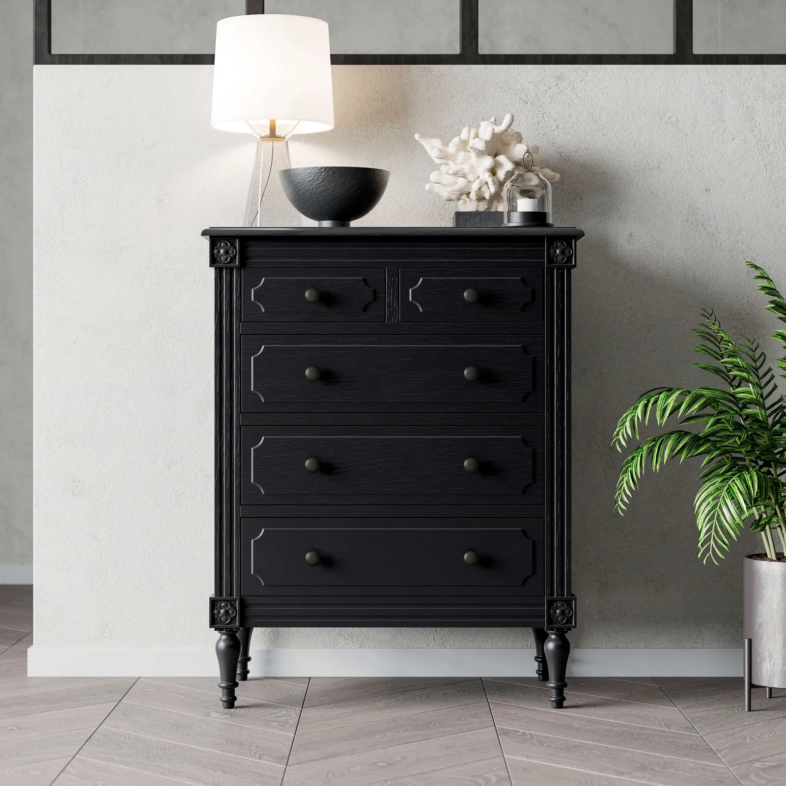 Casterton 5 Drawer Chest, Black