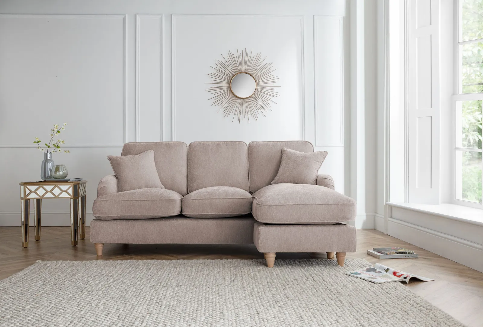 The Great Sofa Company Orla Right Hand Chaise Sofa Manhattan Charcoal in Taupe 1