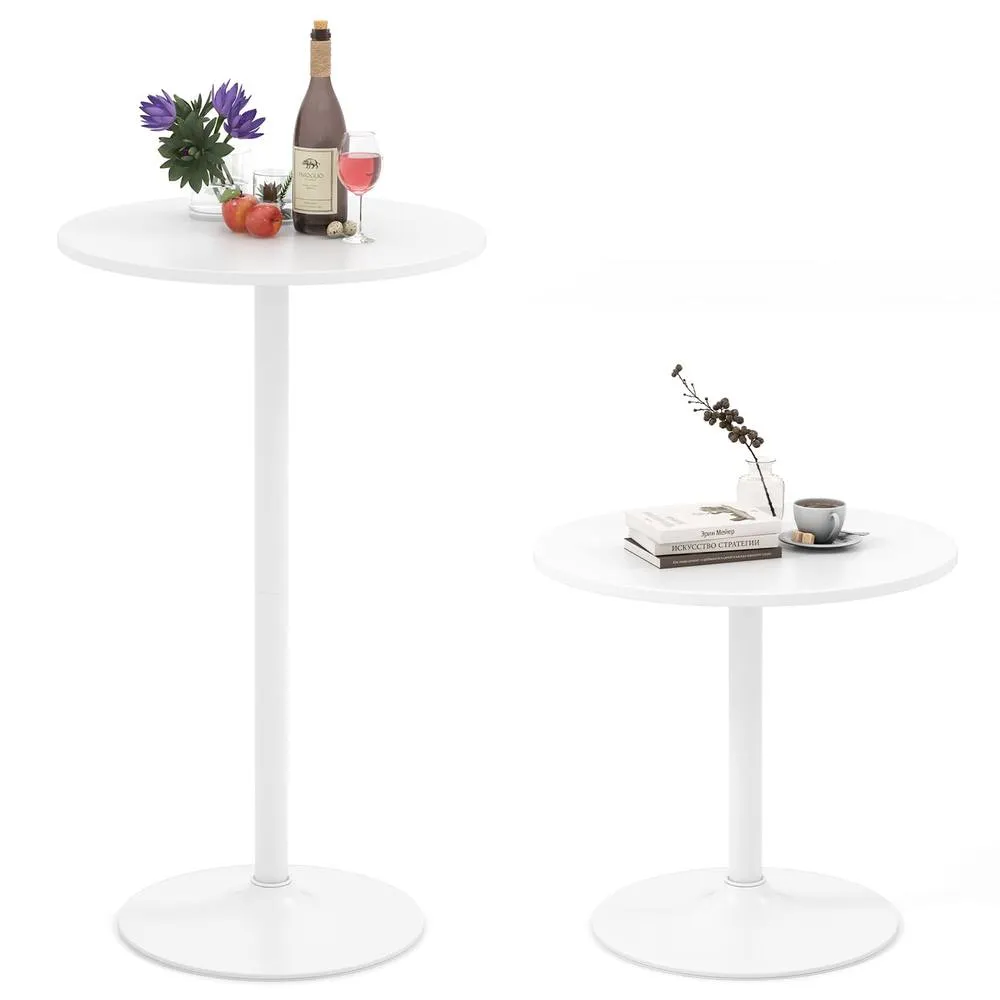 Costway 2 Pcs Round Bar Table Bistro Pub Table with Adjustable Height in White