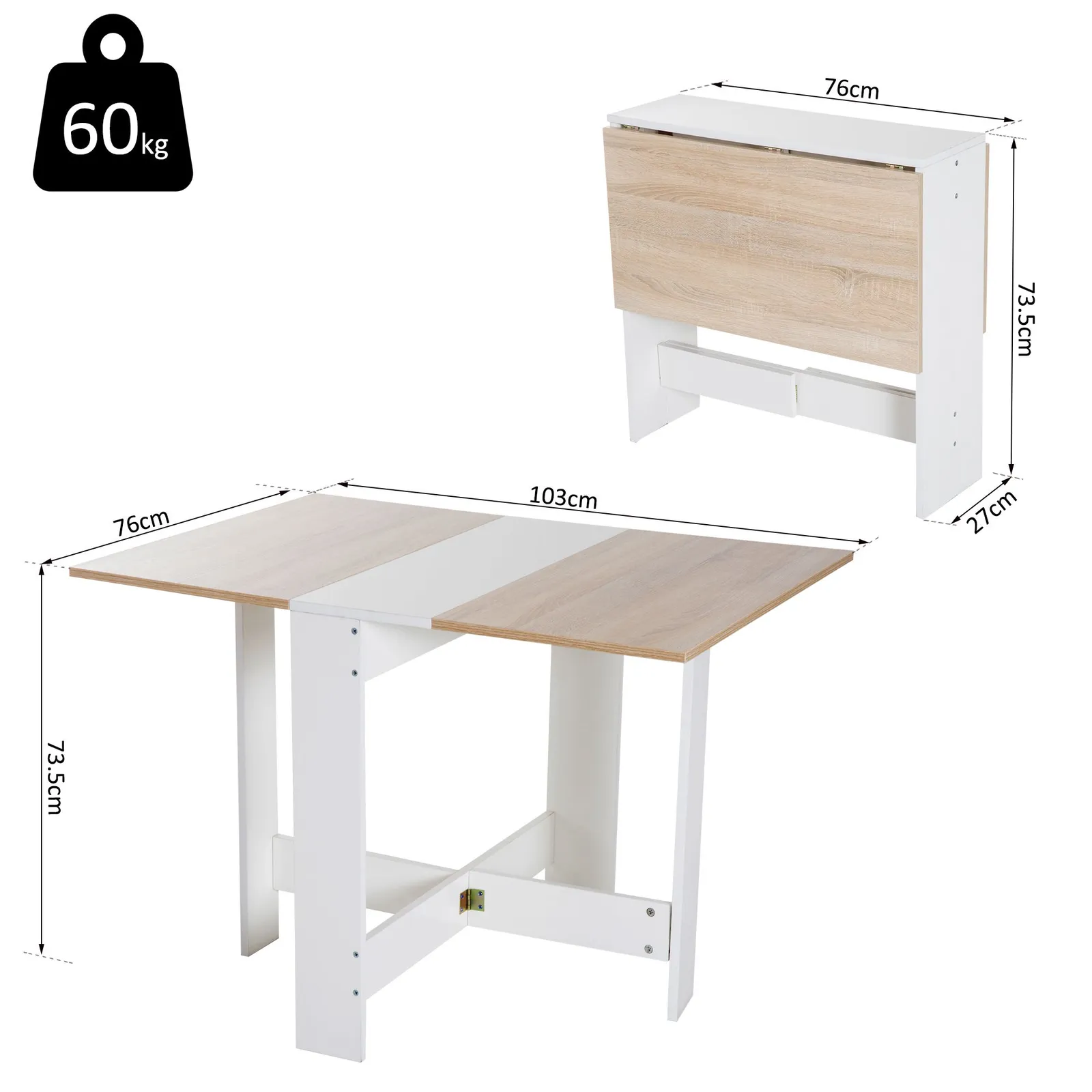 HOMCOM Wooden Folding Butterfly Drop Leaf Dining Table Desk Particle Board in Light Brown 3