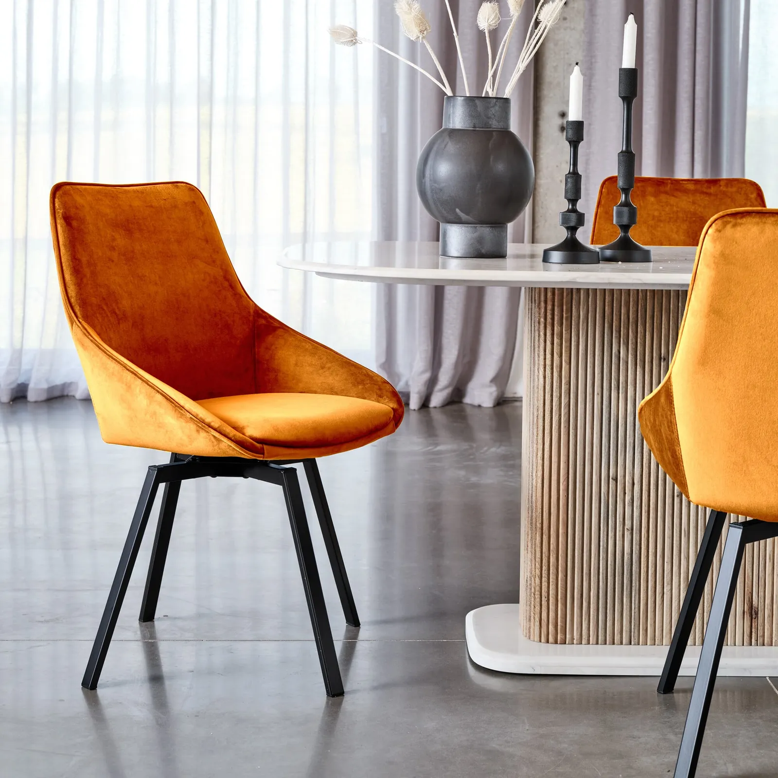 Beckton Leisure Swivel Dining Chair, Orange Velvet | Barker & Stonehouse 3