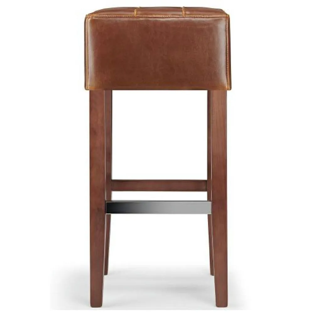 netfurniture Primo Walnut Wooden Bar Stool with Brown Bonded Leather Seat