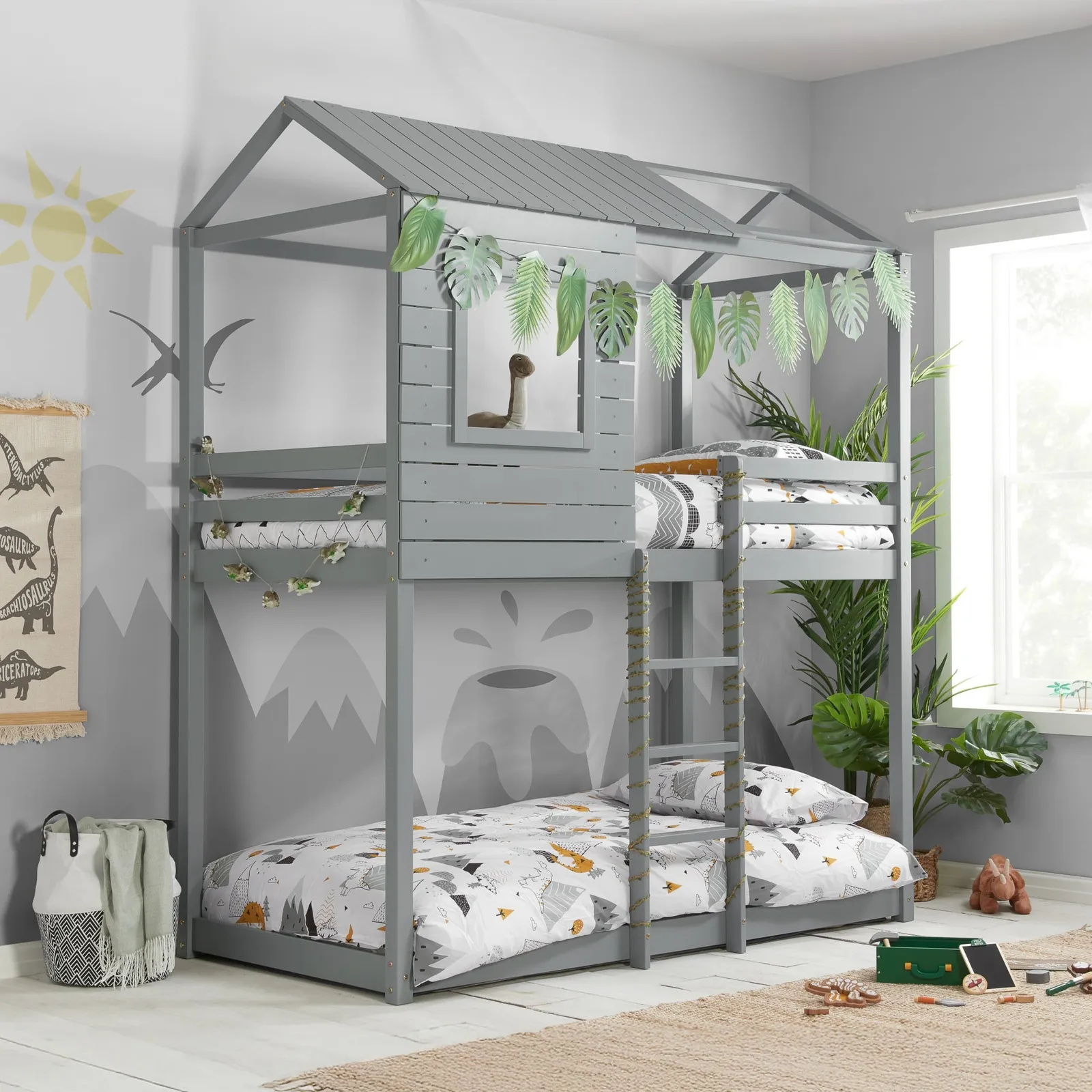 Adventure - Single - Kids House Style Bunk Bed - Grey - Wooden - 3ft - Happy Beds 1