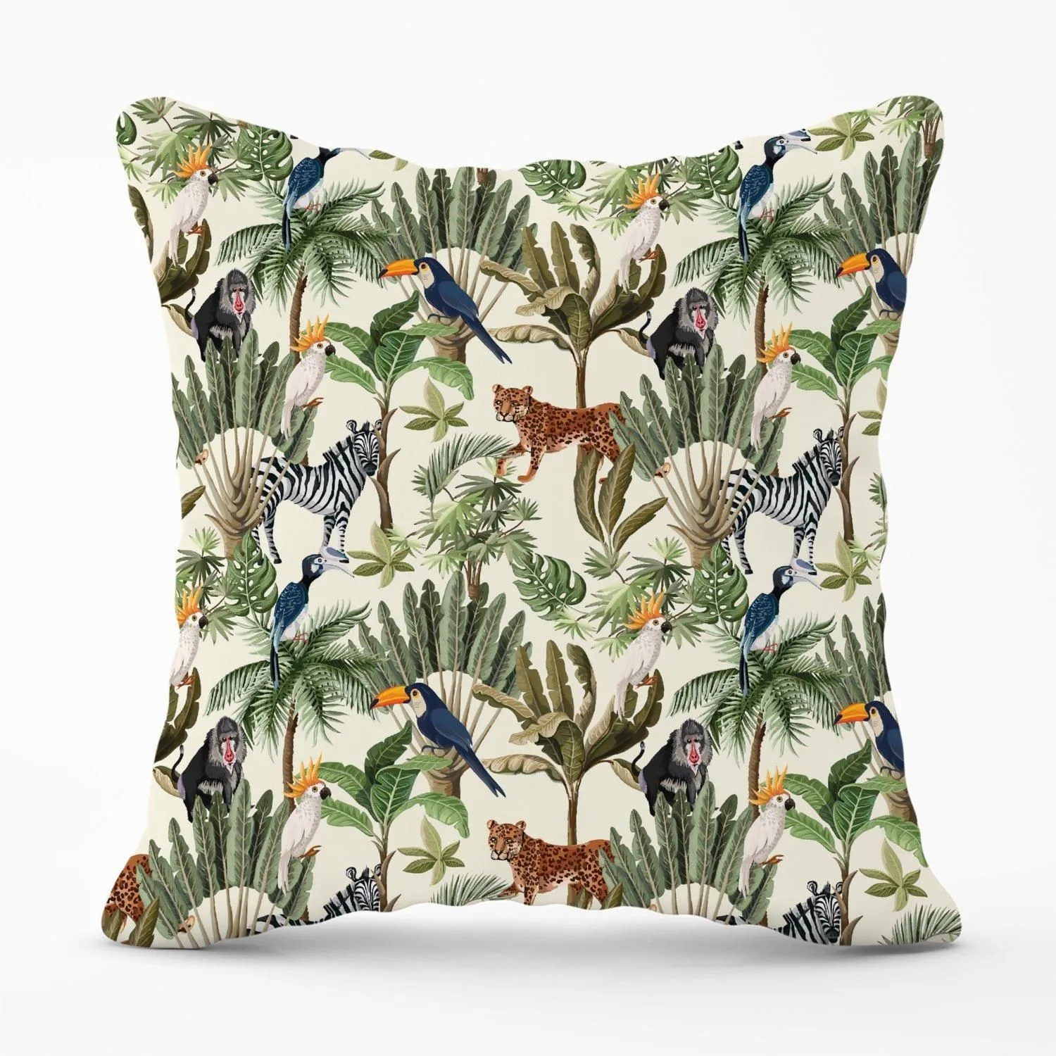 Warren Reed - Designer Exotic Trees & Animals Outdoor Cushion in Green