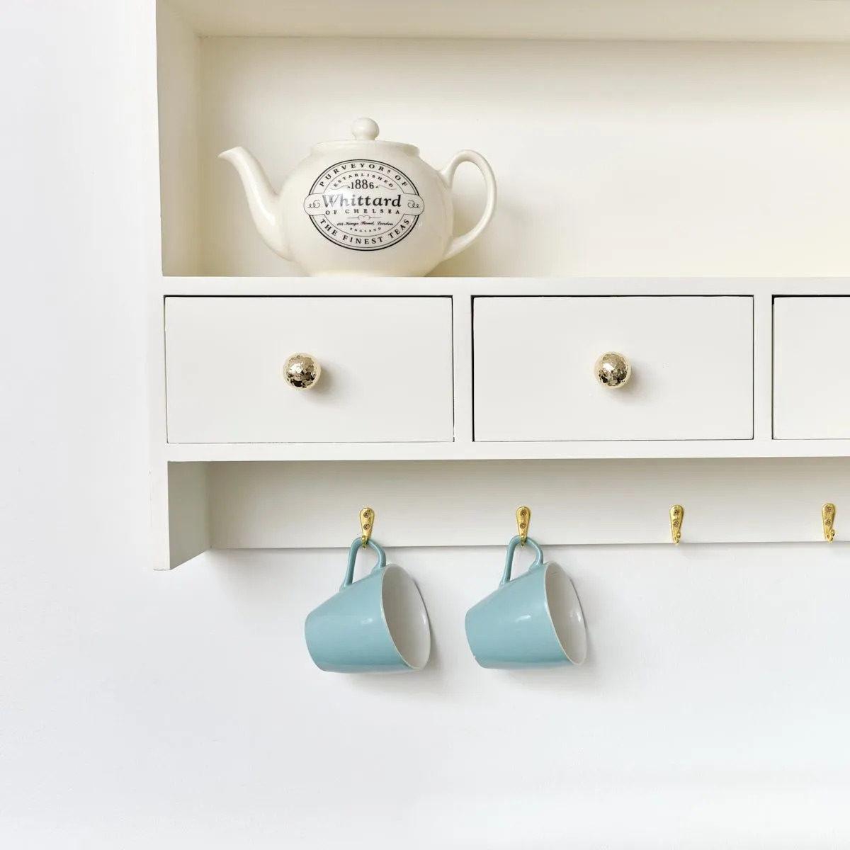 Melody Maison Large Ivory Wall Shelf Unit With Drawer Storage & Hooks 6
