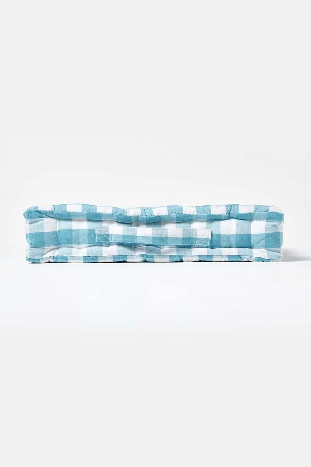 Homescapes Block Check Cotton Gingham Floor Cushion in Blue 5