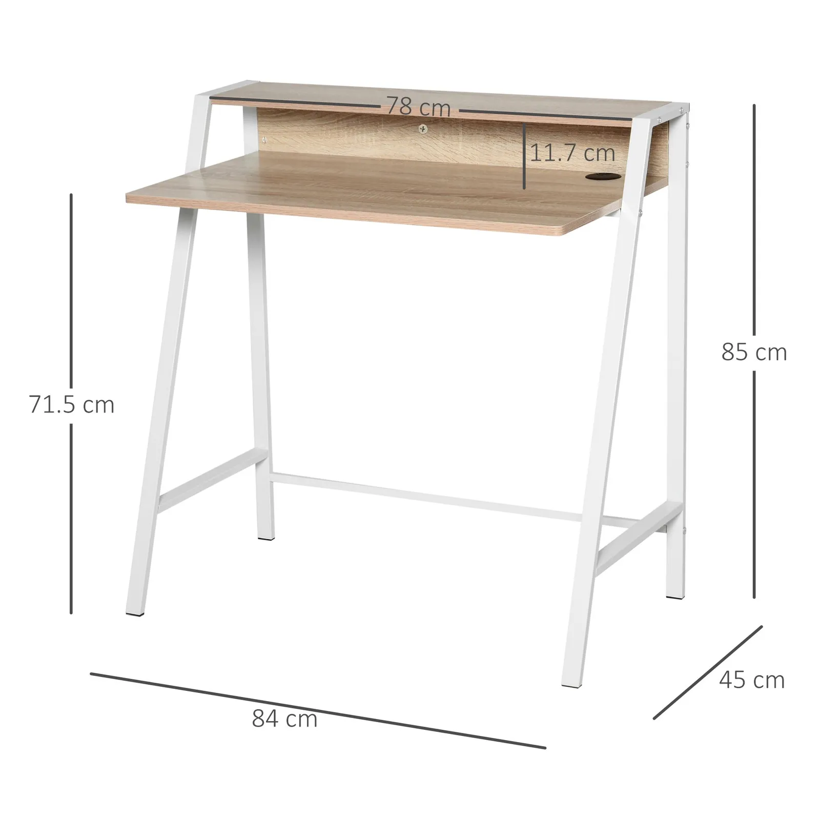 HOMCOM 2-Tier Storage Computer Workstation with Shelf, Metal Frame in Light Brown 3