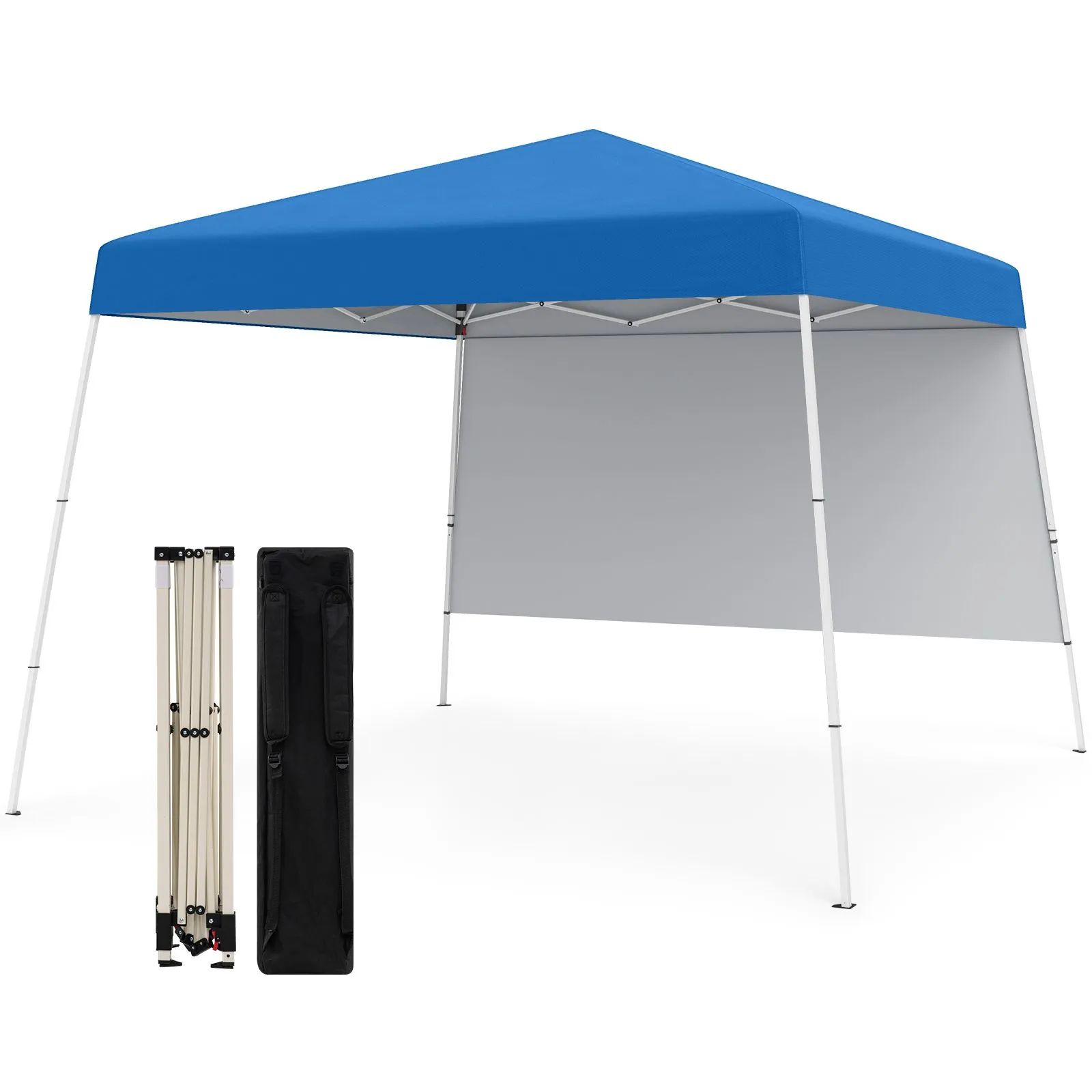 Costway 300 x 300 cm Pop up Canopy Tent Portable Backpack w/1 Sidewall in Blue
