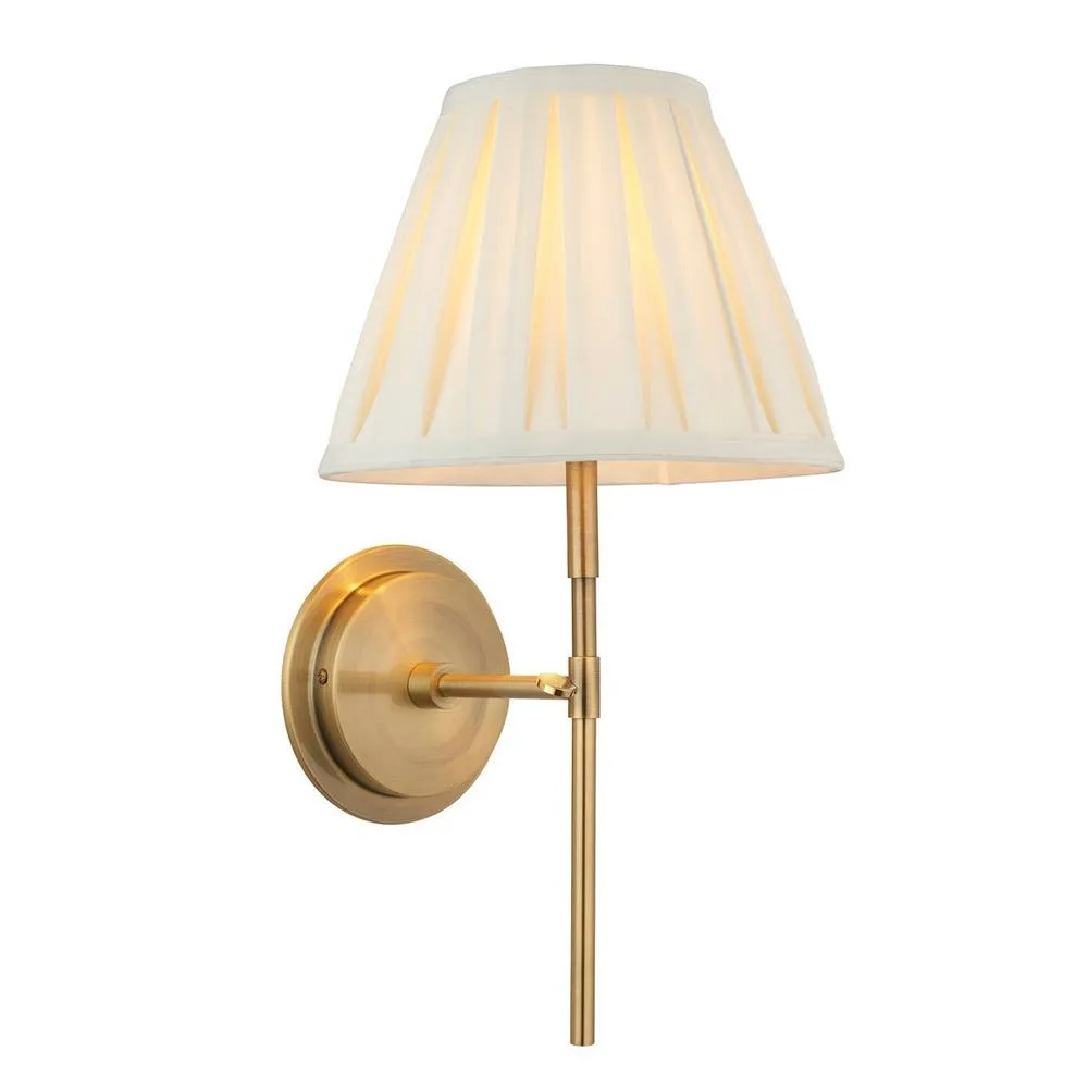 Netlighting Rennes & Carla Wall Lamp with Shade Antique Brass Plate & Cream Fabric in Gold