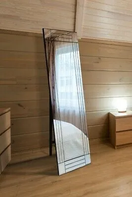 MirrorOutlet All Glass Modern Cheval Triple-Bevel Free Standing Mirror 170 x 58 CM in Silver 2
