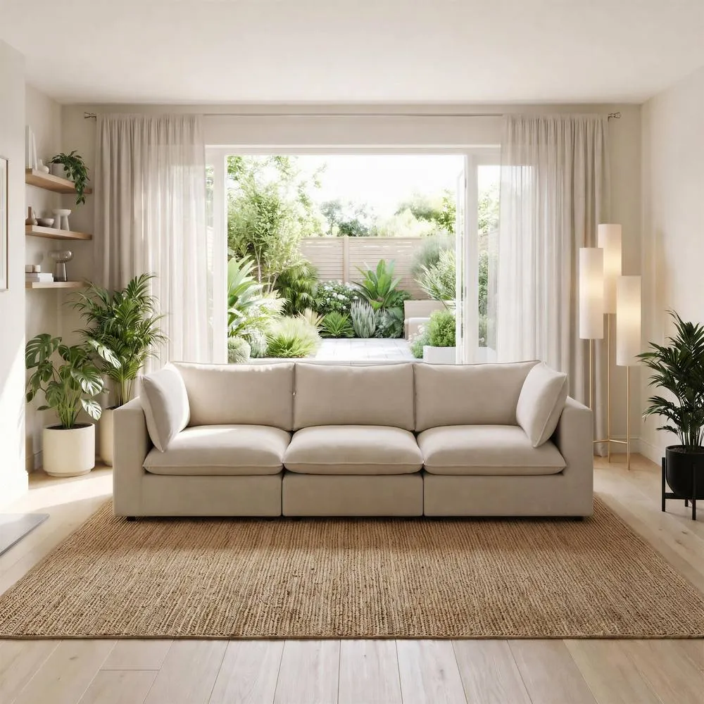 FurnitureboxUK Echo Linen-Look Fabric 3 Seater Modular Sofa in Cream