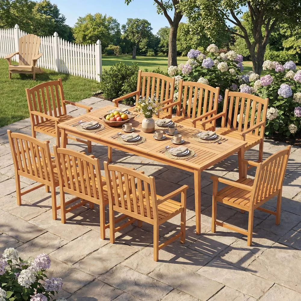 Costway 8-Person Outdoor Acacia Wood Dining Table 80" Rectangular Patio Table in Natural 3