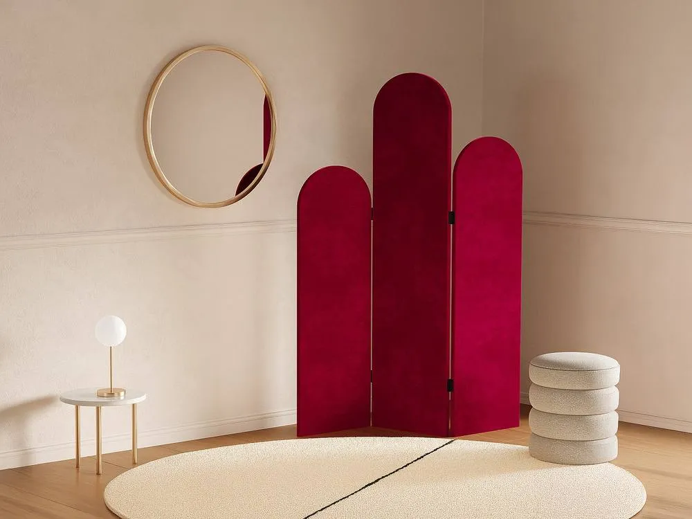 Vente-unique Asymmetric 3-Panel Velvet Room Divider - W. 47 X H. 180 Cm - Red in Burgundy 5