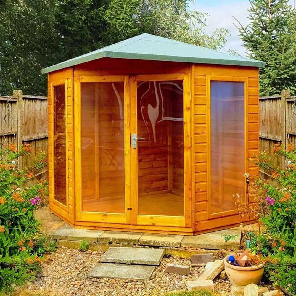Shires Larkspur 7 x 7 Feet Double Door with Two Fixed Windows Summerhouse in Light Brown
