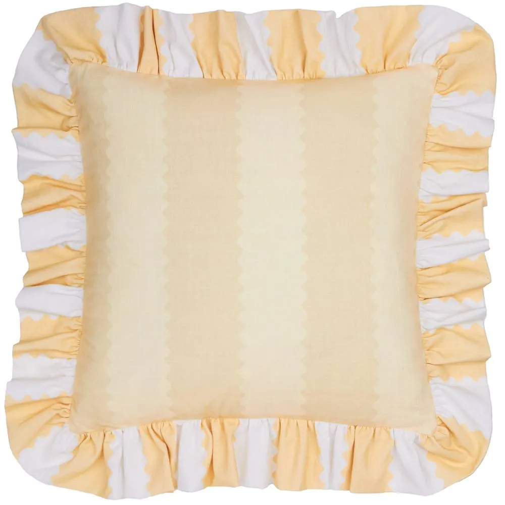 Wylder Birdie Stripe 100% Cotton Ruffle Cushion in Bright Yellow 2