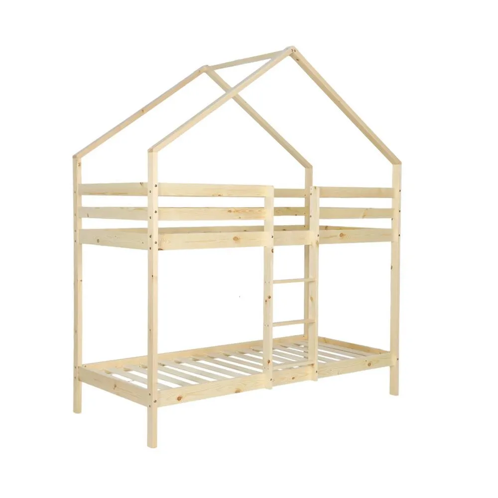 sweeek Children's bunk bed cabin natural pine 90 x 190 cm in Beige 2