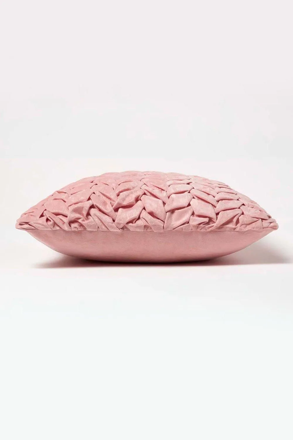 Homescapes Grace Pleated Velvet Cushion in Pink 4