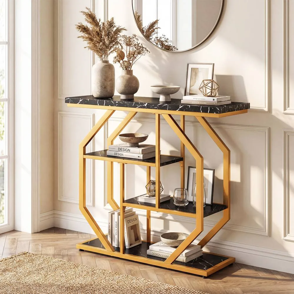 Costway 100CM Console Table 4-Tier Modern Entryway Table w/ Storage Shelves in Black 5