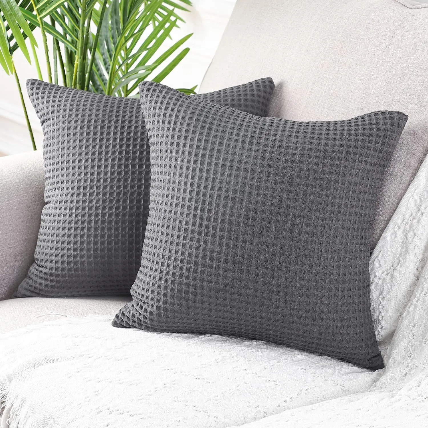 Allure Bath Fashions Hotel Waffle Cushion Covers Two Pack in Dark Grey