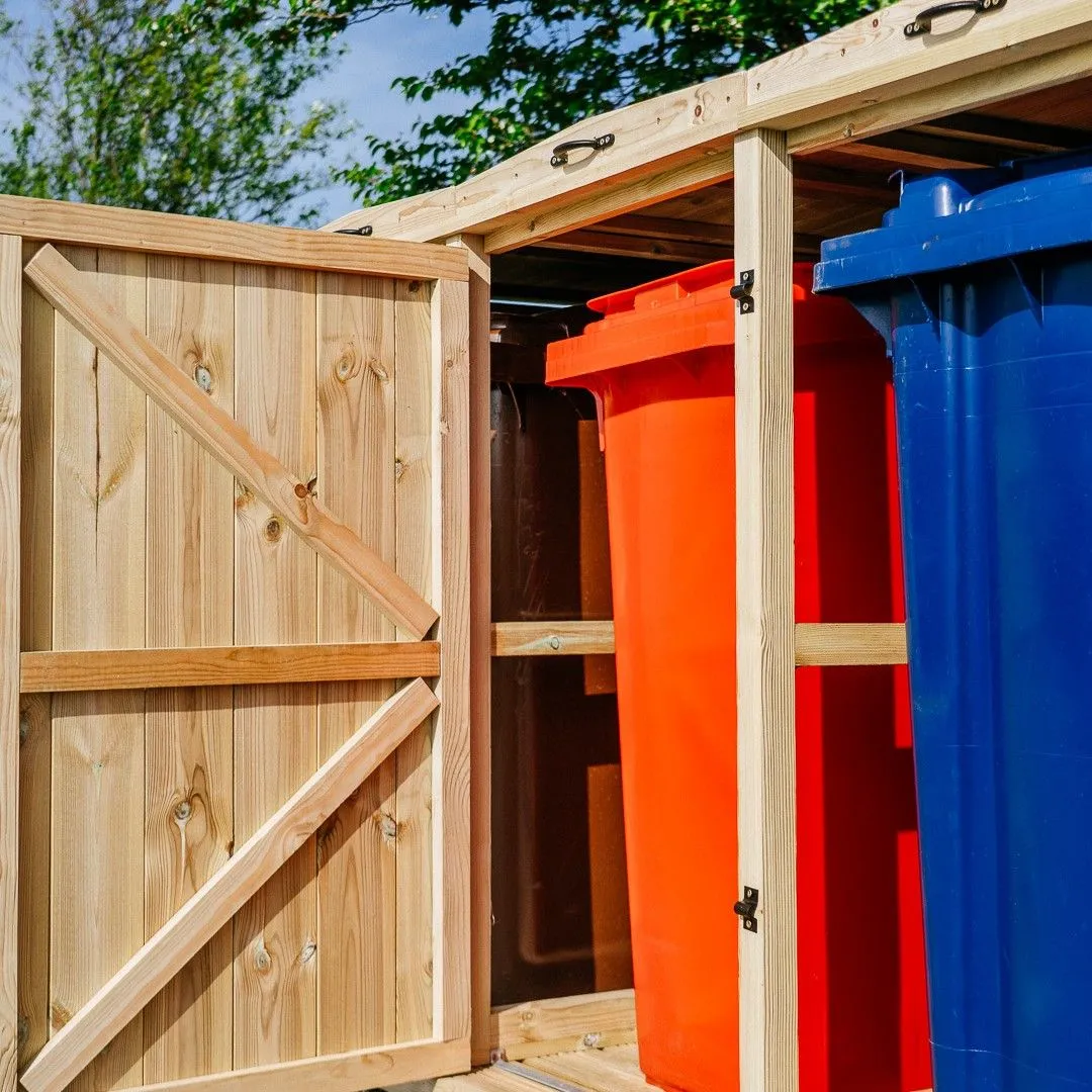 Buttercup Farm Chatburn Quad Wheelie Bin Store, Fits 1 x 180L or 240L & 3 x 140L Bins in Brown 4
