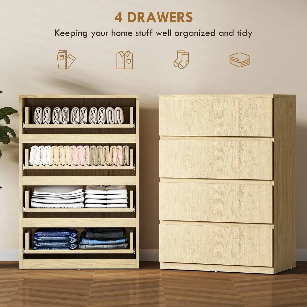 HOMCOM Bedroom Chest of Drawers, 4 Drawers Dresser, Drawer Unit in Natural White 4