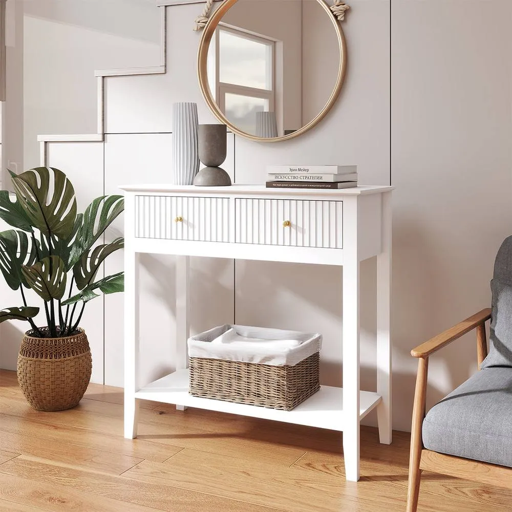 Melody Maison White 2 Drawer Console / Dressing Table - Hales White Range