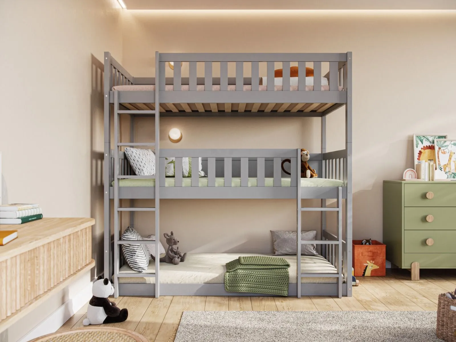 Flair Bea Triple High Bunk Bed in Grey 3