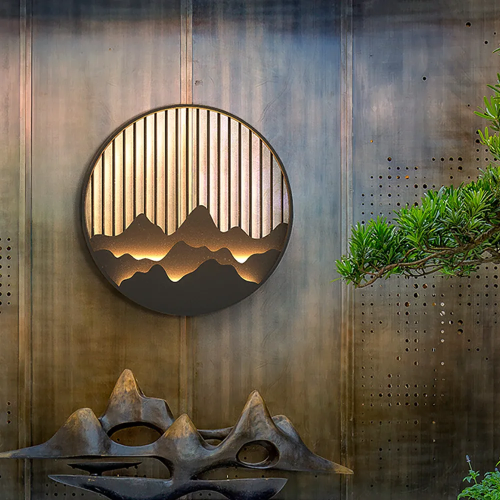 Outdoor Flush Mounted Wall Lighting Sconces LED Circle Layered Mountain Pattern
