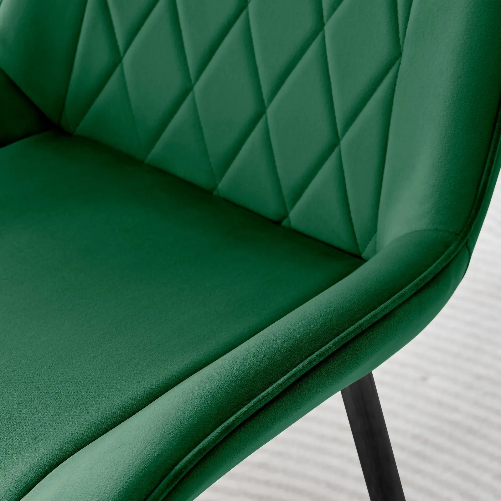 FurnitureboxUK Set of 2 Pesaro Luxury Velvet Dining Chairs With Diamond Stitched Back & Black Metal Legs in Green 6