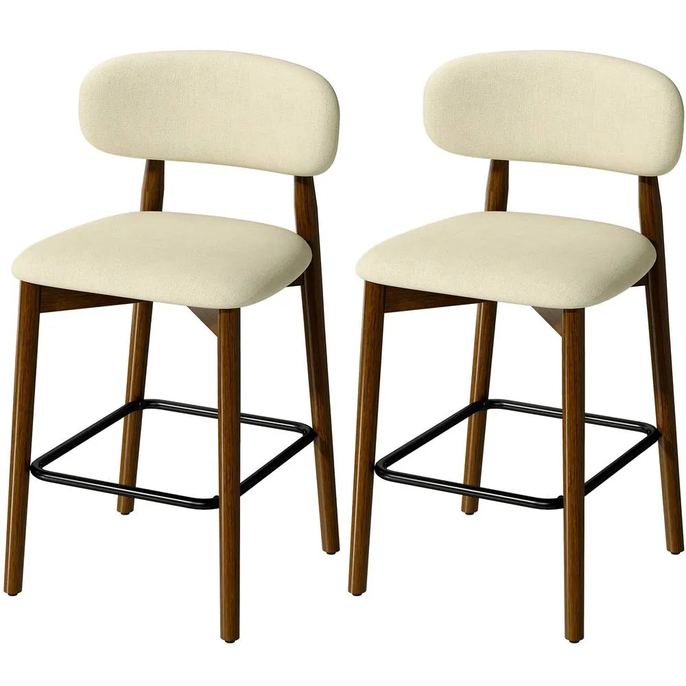 HOMCOM Bar Stools Curved Open Back Set of 2 in Beige