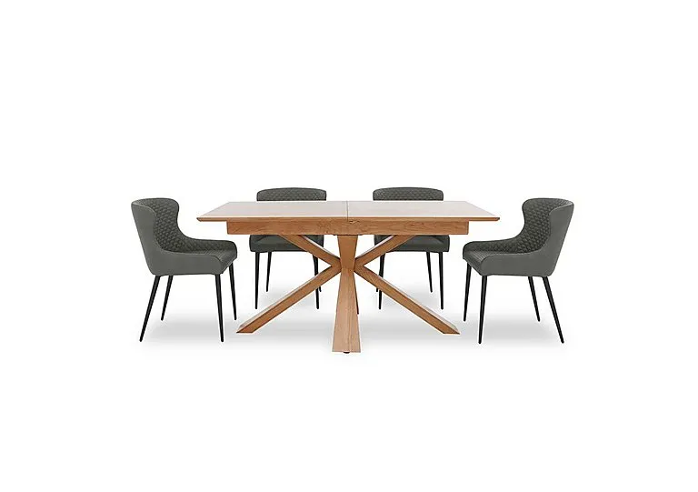 Hanoi Extending Table with Wooden Base and 4 Faux Leather Dining Chairs - Slate Grey
