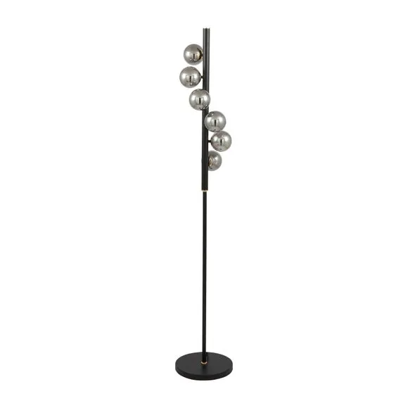 Blair Smoke Glass Ball and Black Metal Floor Lamp 2