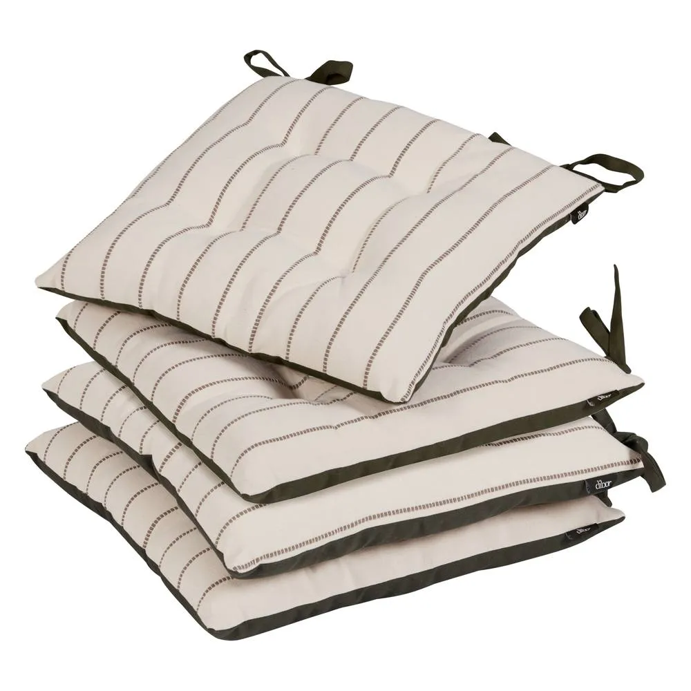 Dibor Set of 4 Colbrook Cotton Stripe Indoor Outdoor Garden Furniture Chair Sofa Seat Pads L40cm x W40cm in Brown