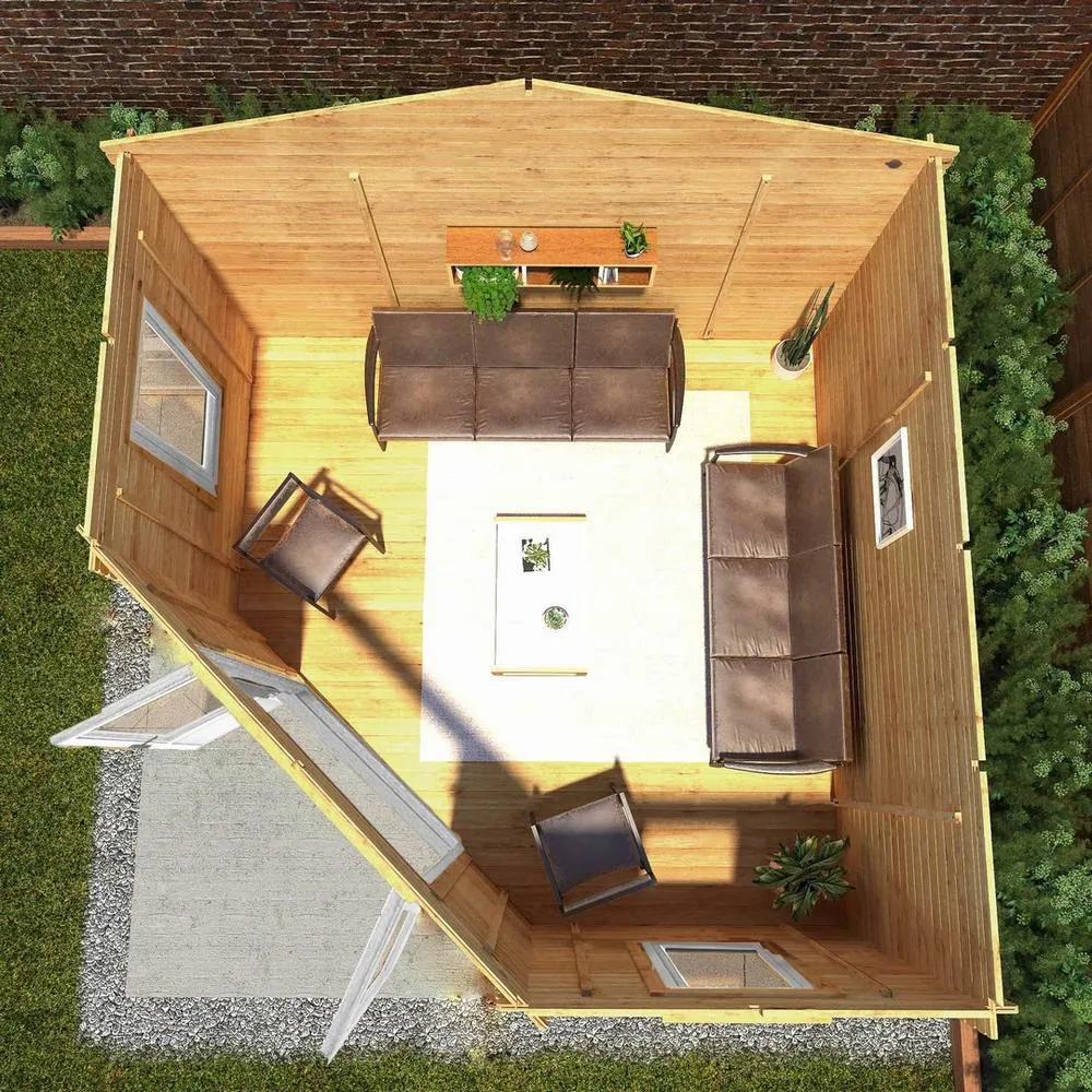 Mercia 4 x 4 m Corner Cabin with White UPVC Windows & Doors in Light Tan 6