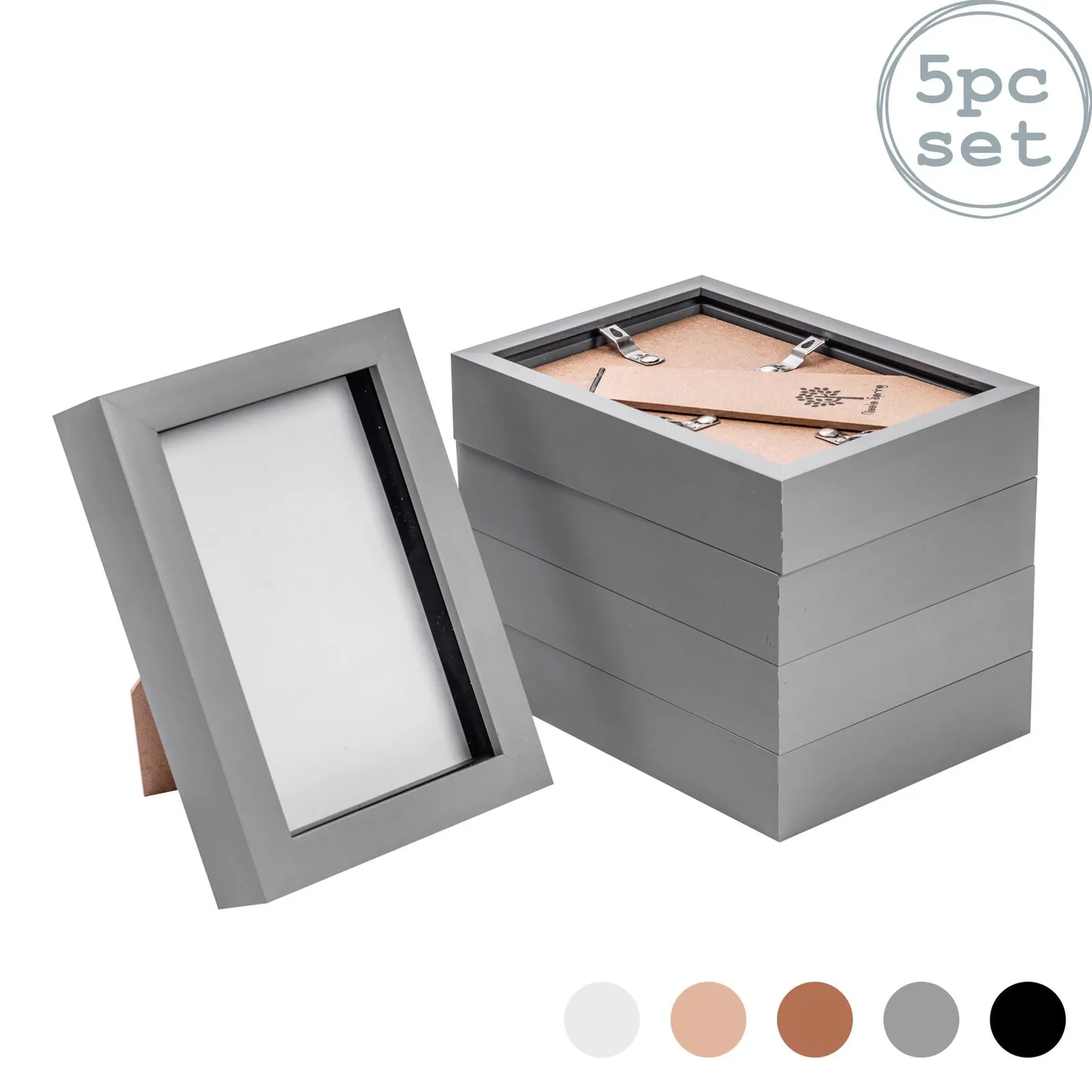 Nicola Spring 3D Box Photo Frames - 4 x 6" - Pack of 5 in Grey