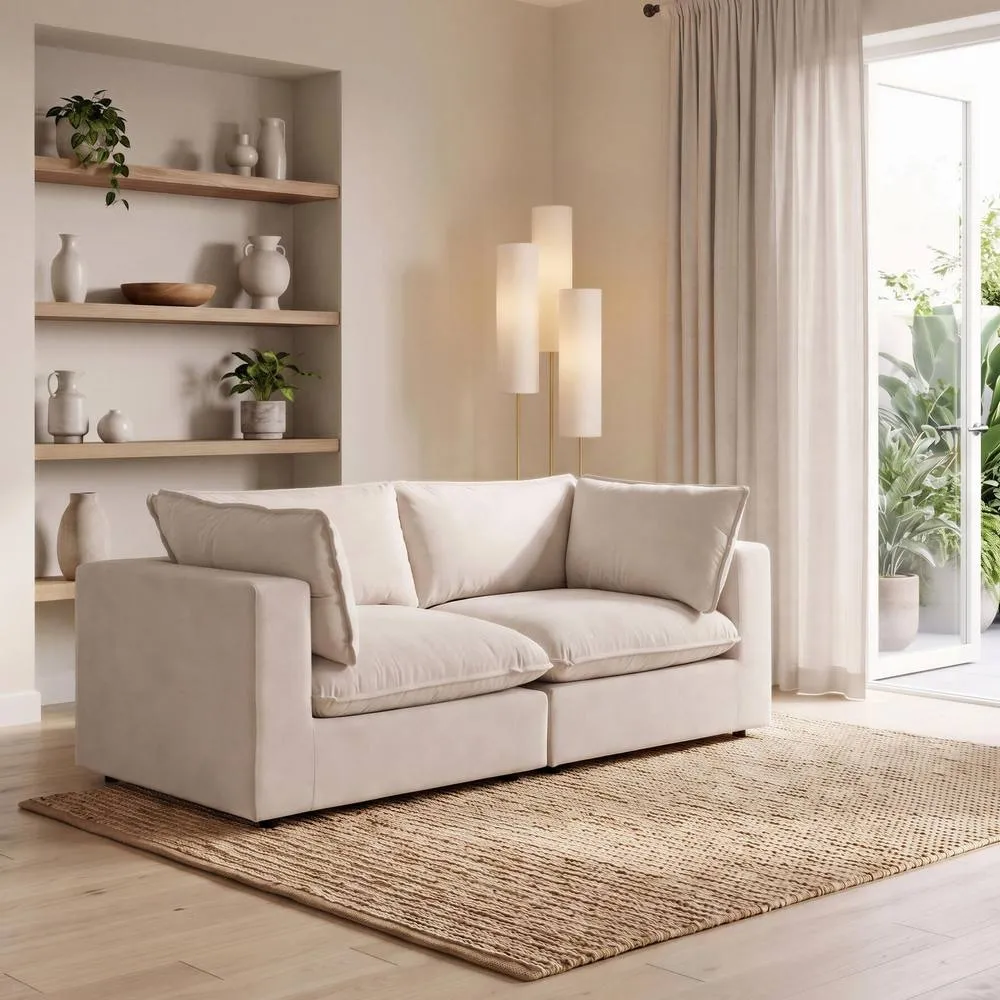 FurnitureboxUK Echo Linen-Look Fabric 2 Seater Modular Sofa in Cream 2