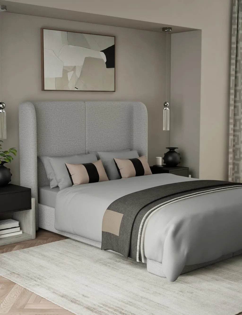 M&S X Kelly Hoppen 500 Thread Count Pure Cotton Sateen Bedding Set Grey