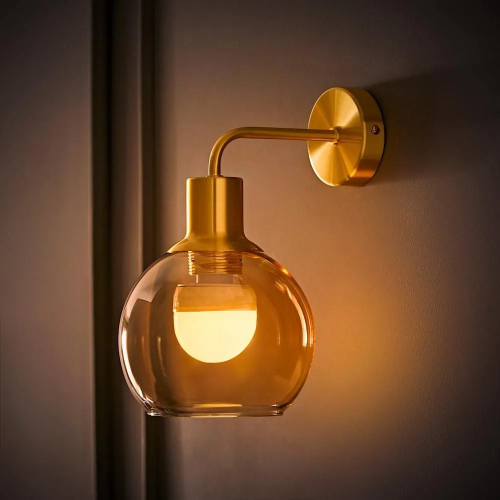 ValueLights Bellamy Globe Glass Shade Rechargeable Wall Light in Gold 3