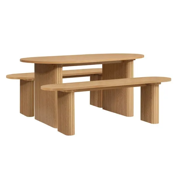 Axel Fluted Oval Dining Table with 2 Benches 4