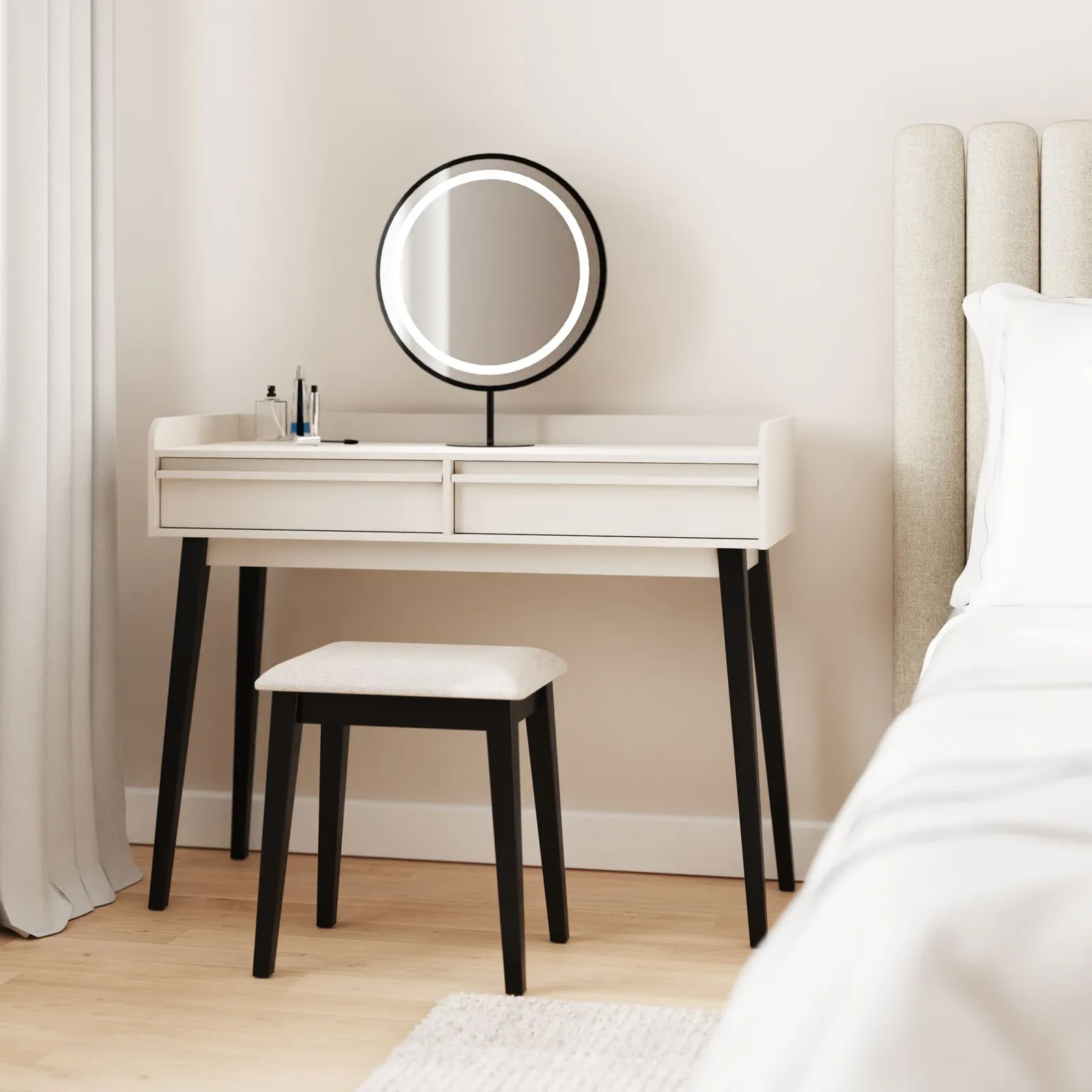 GFW Phoebe Dressing Table with LED Mirror & Stool in Natural