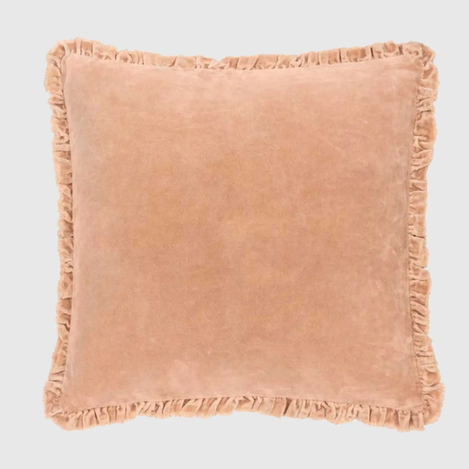 Apricot Muted Ruffled Cushion, Square, Orange Cotton | Barker & Stonehouse