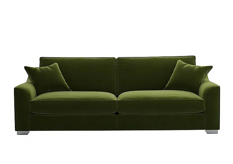 Isobel 4 Seater Fabric Fibre Fill Sofa - Woodland Moss with Chrome Feet