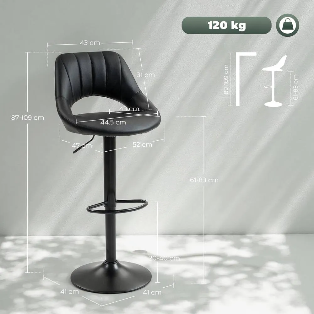 HOMCOM Barstools Set of 2, Dining Stools with Backrest & Footrest, Black 3