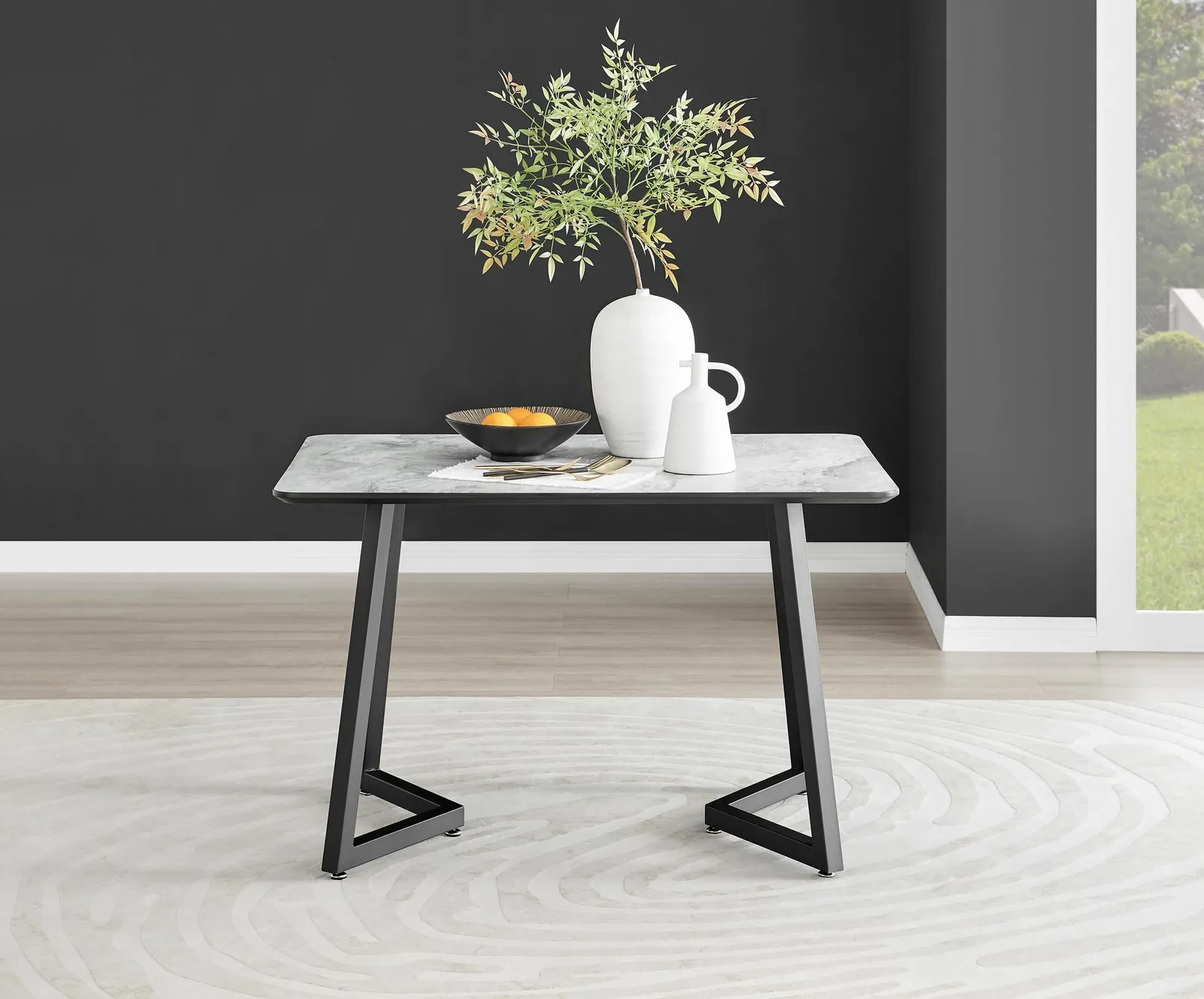 FurnitureboxUK Carson White Marble Effect Dining Table & 4 Calla Black Leg Chairs 3