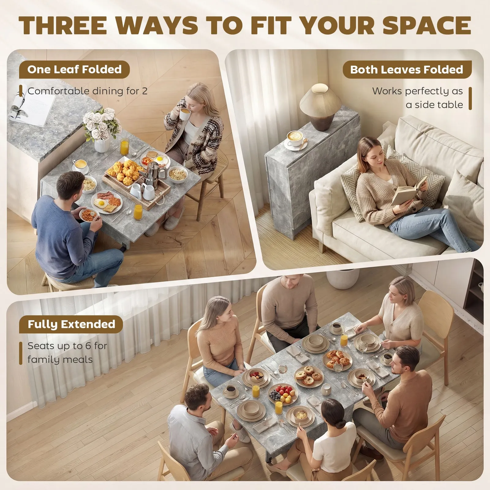 HOMCOM 80-140 cm Folding Dining Table for 4-6 Drop Leaf Table in Grey 4
