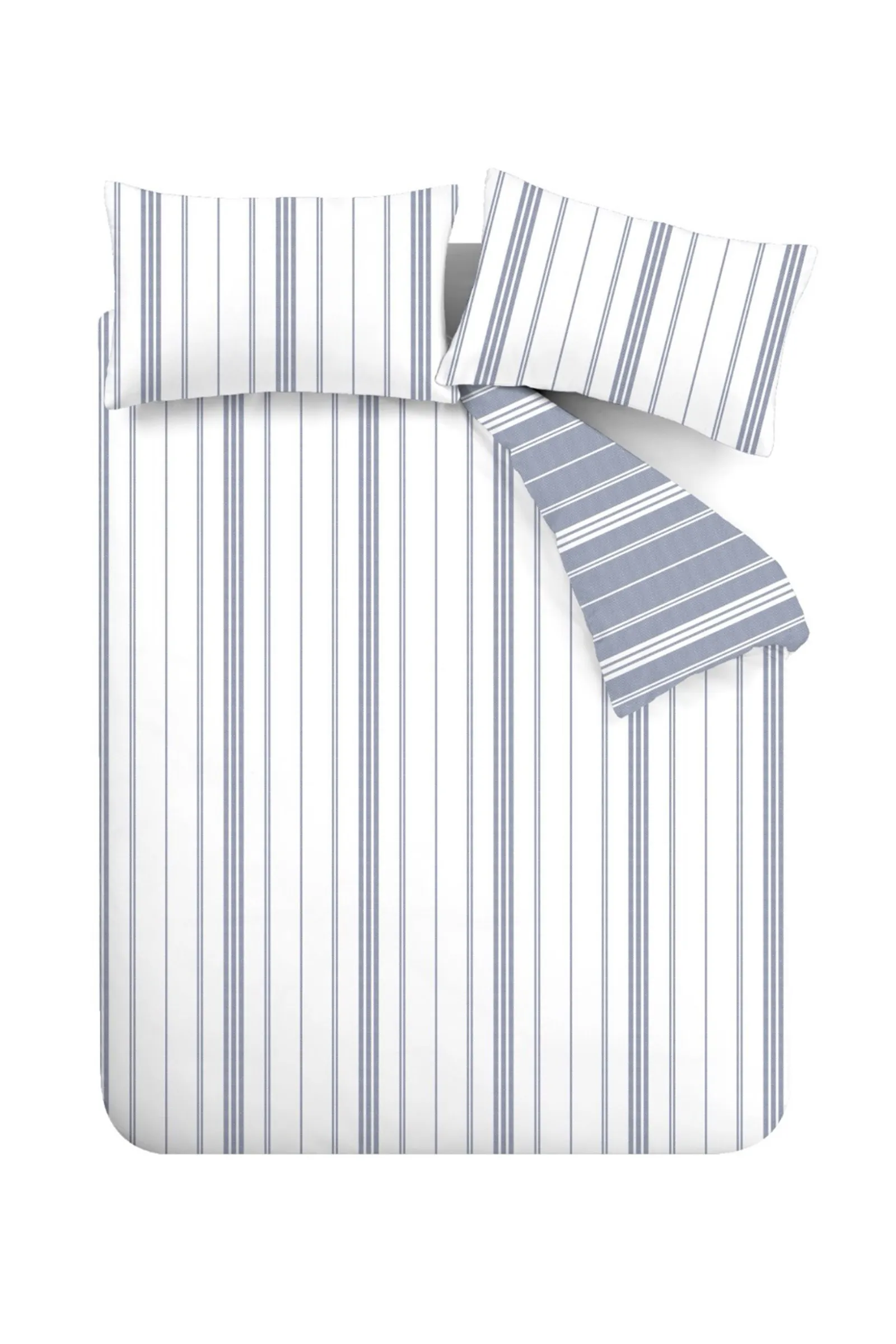 Catherine Lansfield 'Harbour Stripe' Reversible Duvet Cover Set in White 5