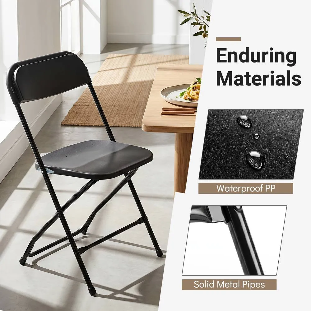 Costway 4 Pack Foldable PP Chairs Metal Frame For Party Picnic Office Wedding in Black 6