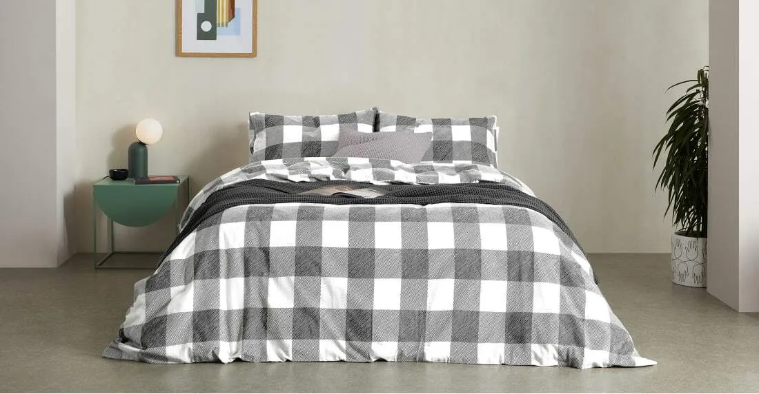 Filby Brushed Cotton Duvet Cover + 1 Pillowcases, Single, Black & White