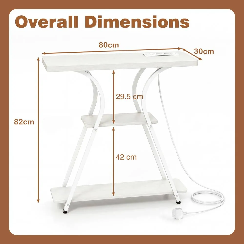 Costway Console Table w/ LED Lights & Power Outlets 3-Tier Entryway Table in White 2